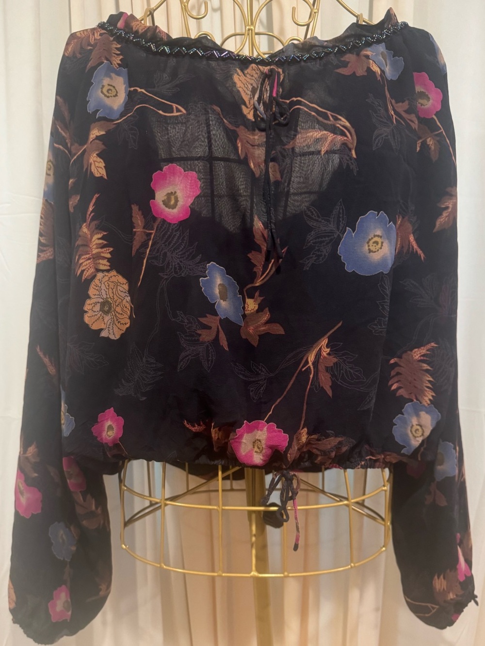 Floral Off-Shoulder Long-Sleeve Blouse